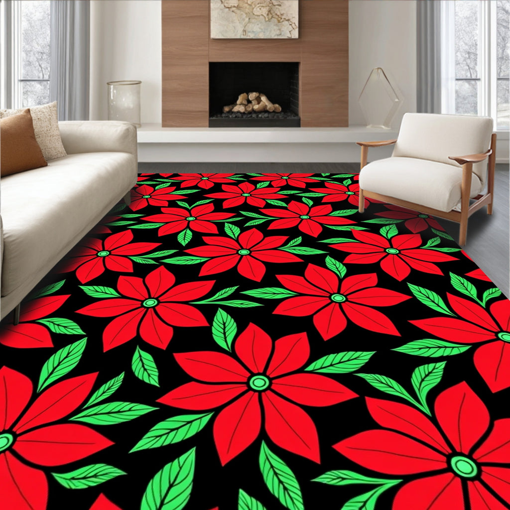 Bold Red Floral Foliage Rug