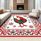 Festive Red Rooster Snowflake Border Rug