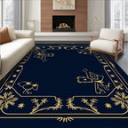 Navy and Gold Vintage Floral Border Rug