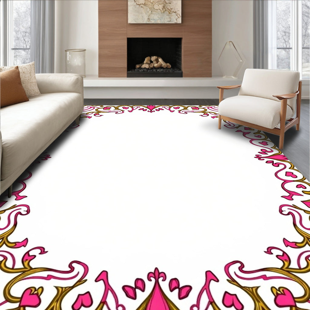 Golden Pink Heart Vine Flourish Frame Rug