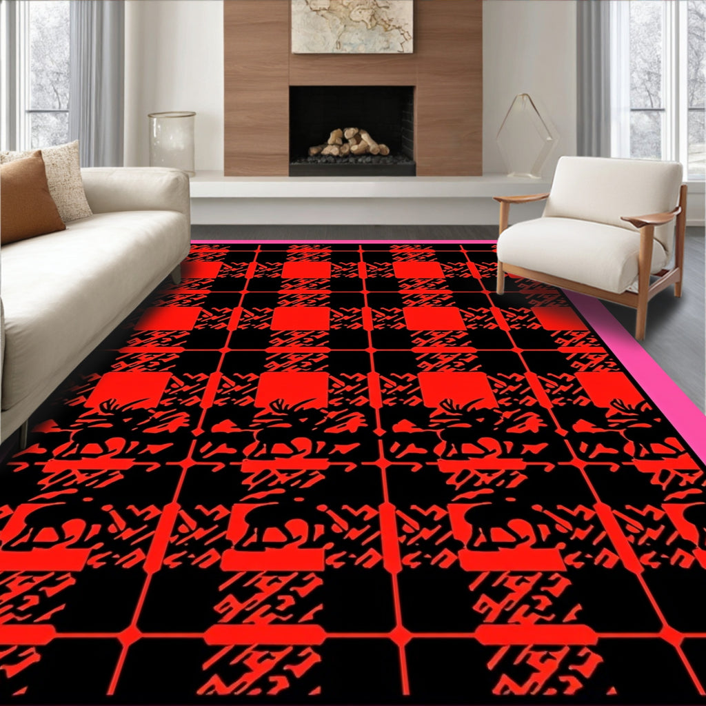 Rustic Red Black Deer Plaid Rug