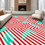 Modern Red Teal Geometric Overlay Rug