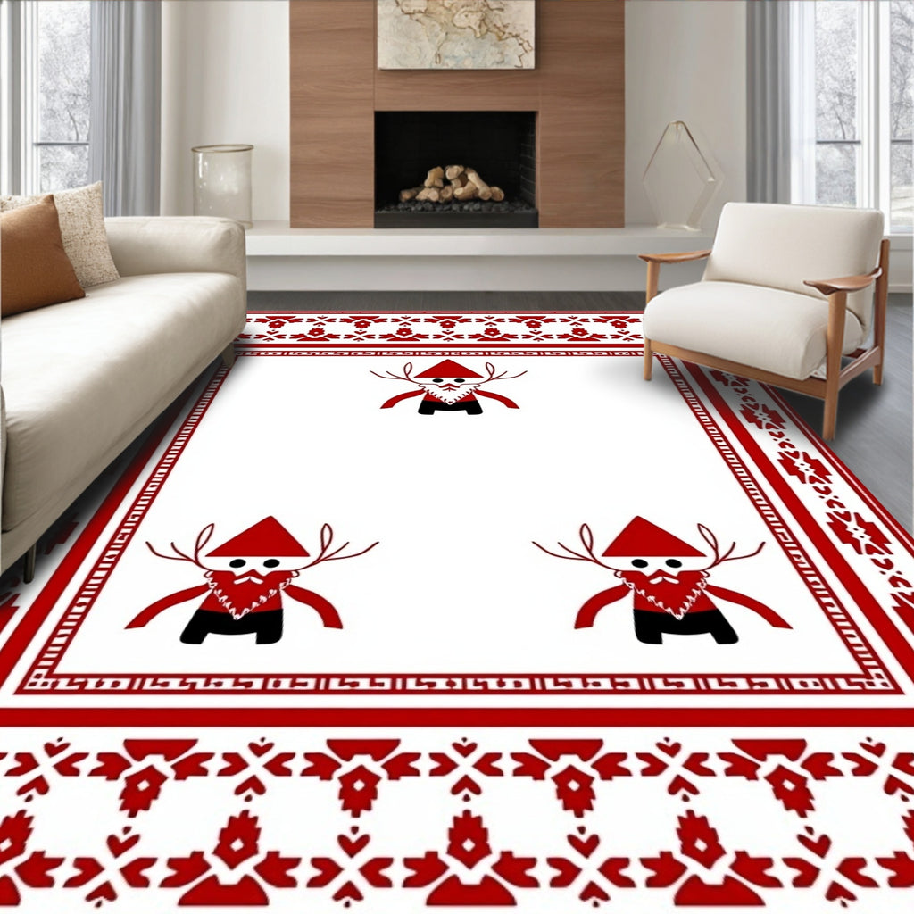 Red Forest Gnome Folk Art Rug