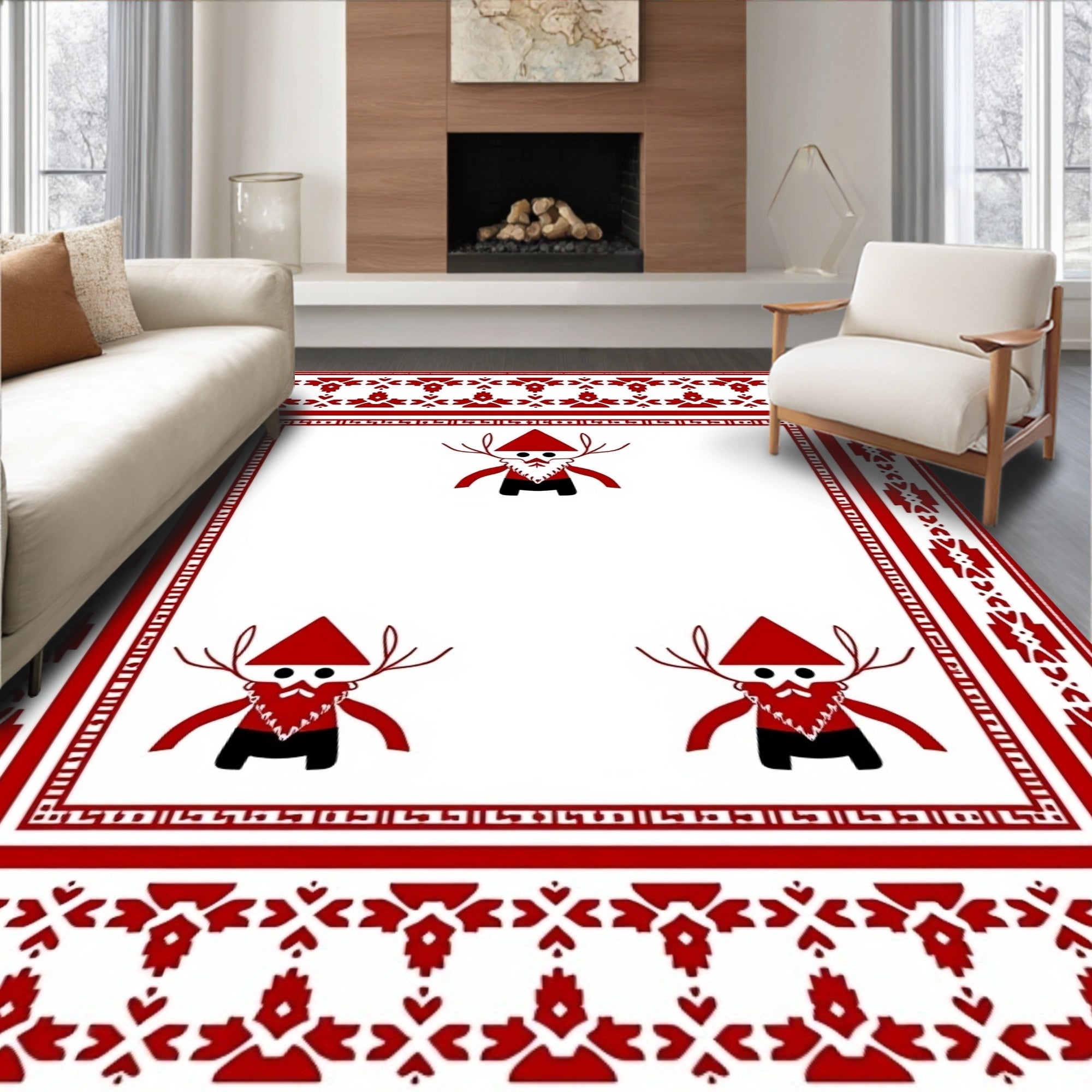 Red Forest Gnome Folk Art Rug