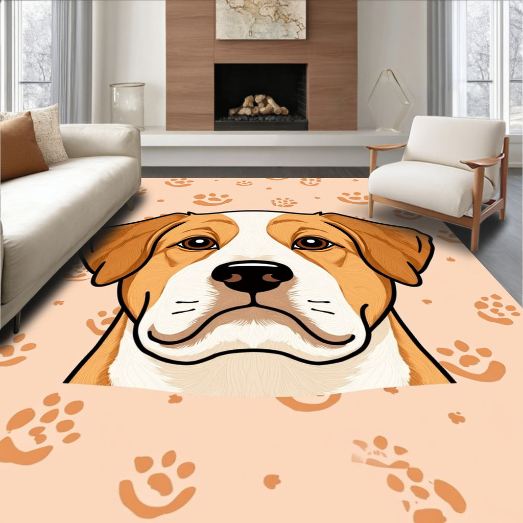 Brown White Paw Print Dog Face Rug