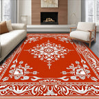 Rustic Red White Floral Medallion Rug