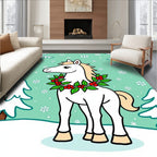 Cute White Horse Winter Holly Wreath Rug