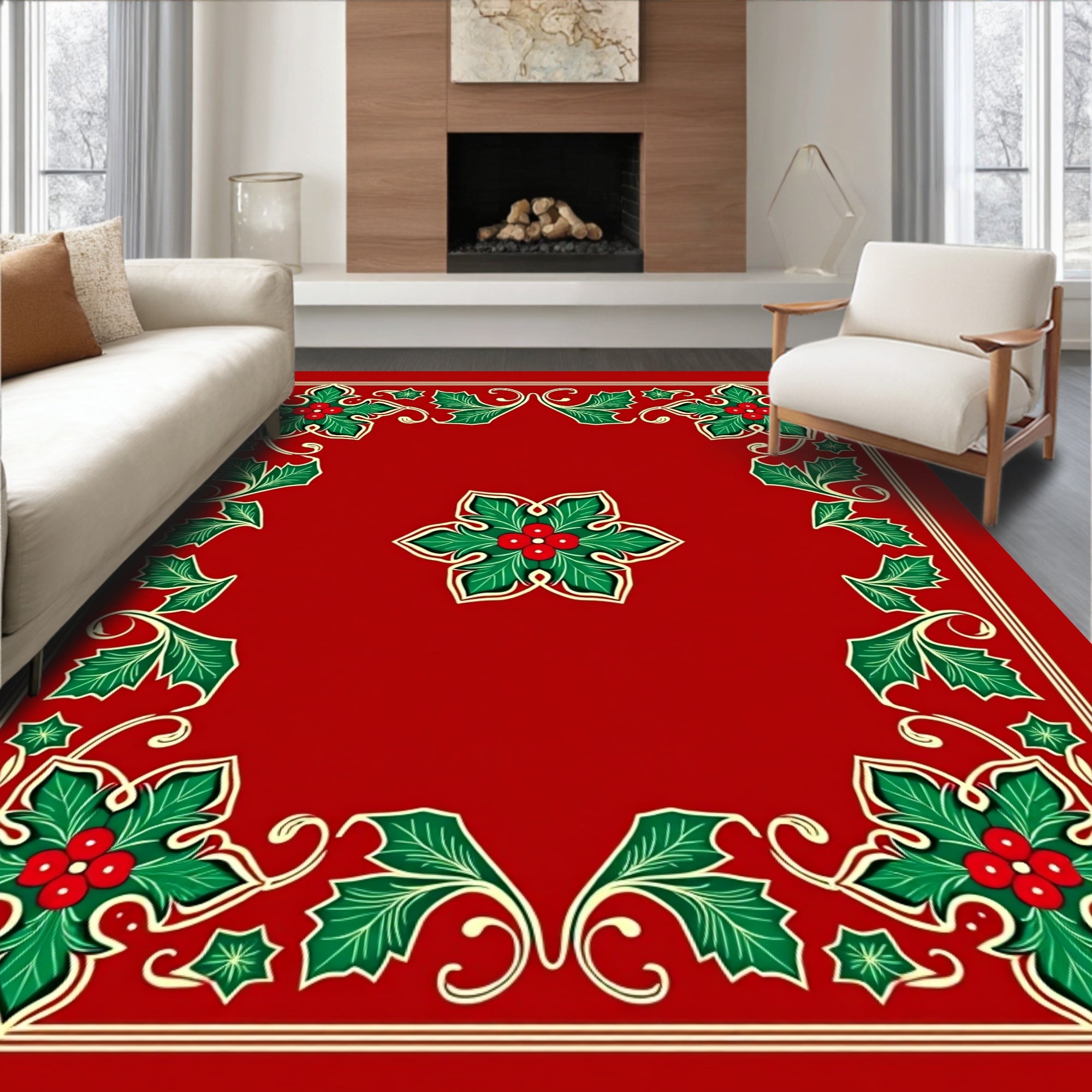 Festive Holly Berry Garden Rug