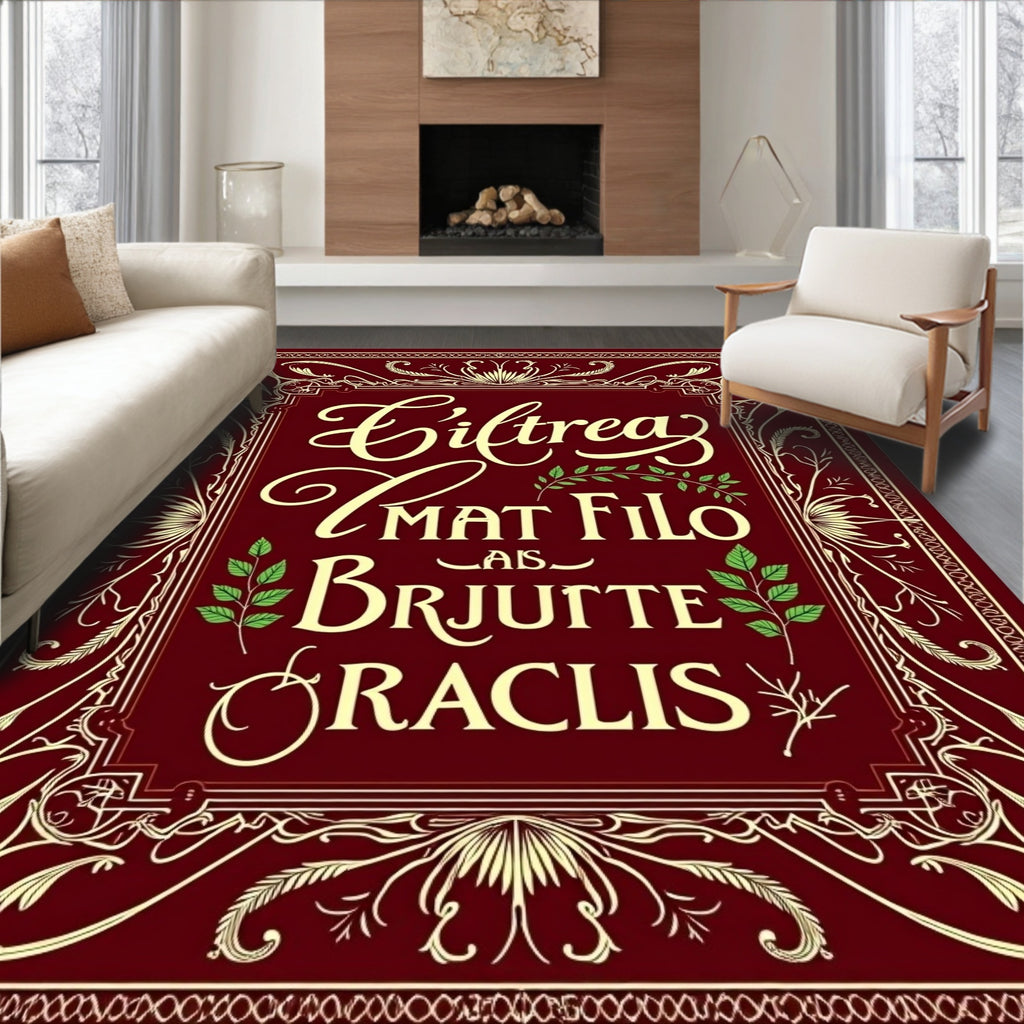 Vintage Burgundy Gold Floral Ornament Rug