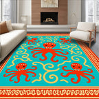 Red Octopus Turquoise Swirls Border Rug