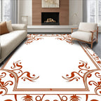 Ornate Terra Cotta Floral Scroll Frame Rug
