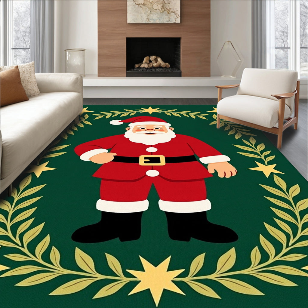 Festive Santa Star Wreath Red Green Rug
