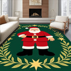 Festive Santa Star Wreath Red Green Rug