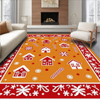 Red White Gingerbread House Candy Cane Snowflakes Rug