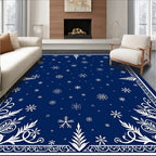 Deep Blue Snowflake Winter Scene Rug