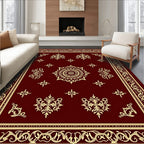 Rich Crimson Golden Floral Medallion Rug