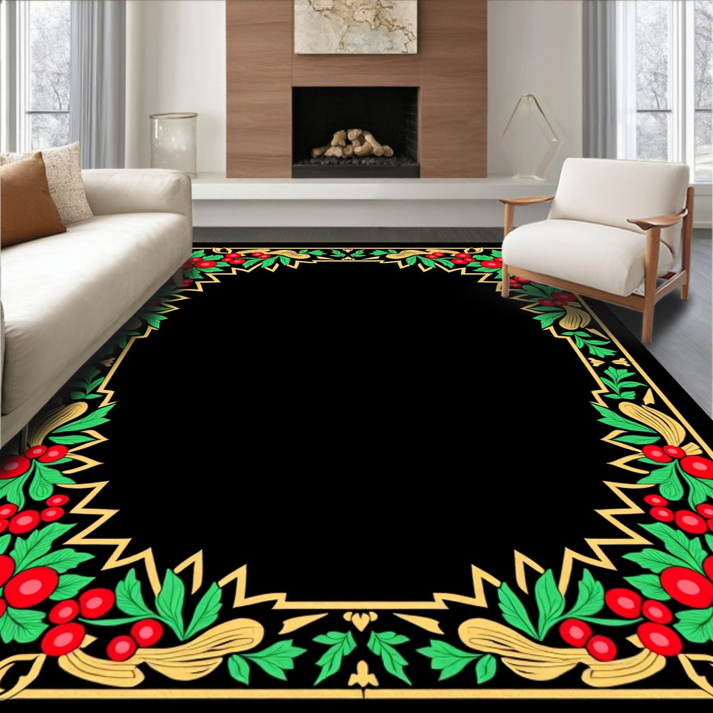 Crimson Berry Foliage Geometric Frame Rug