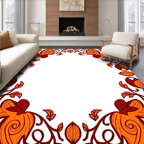 Autumnal Orange Floral Vine Border Rug