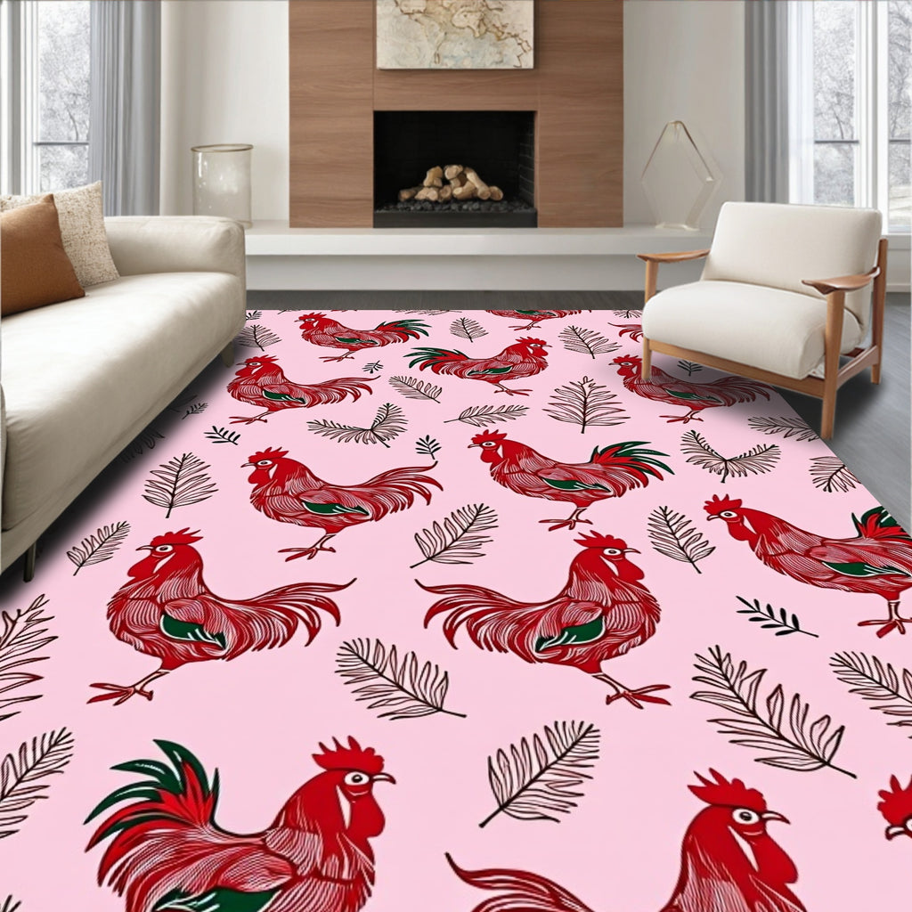 Crimson Roosters Fern Foliage Blend Rug