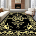 Ornate Gold Floral Medallion Black Rug