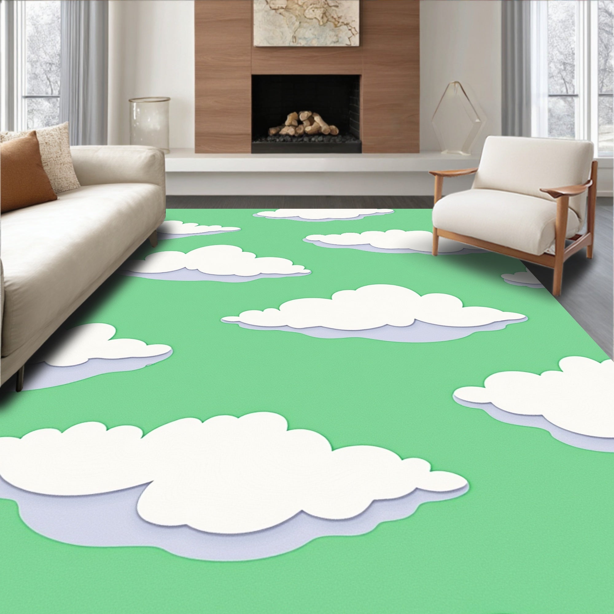 Whimsical Green Cloudscape Whimsical Rug