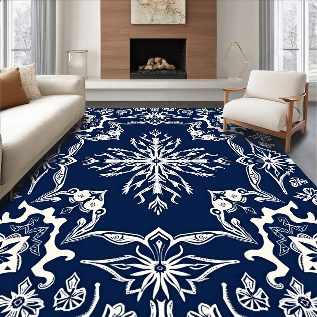 Deep Blue White Intricate Mandala Medallion Rug