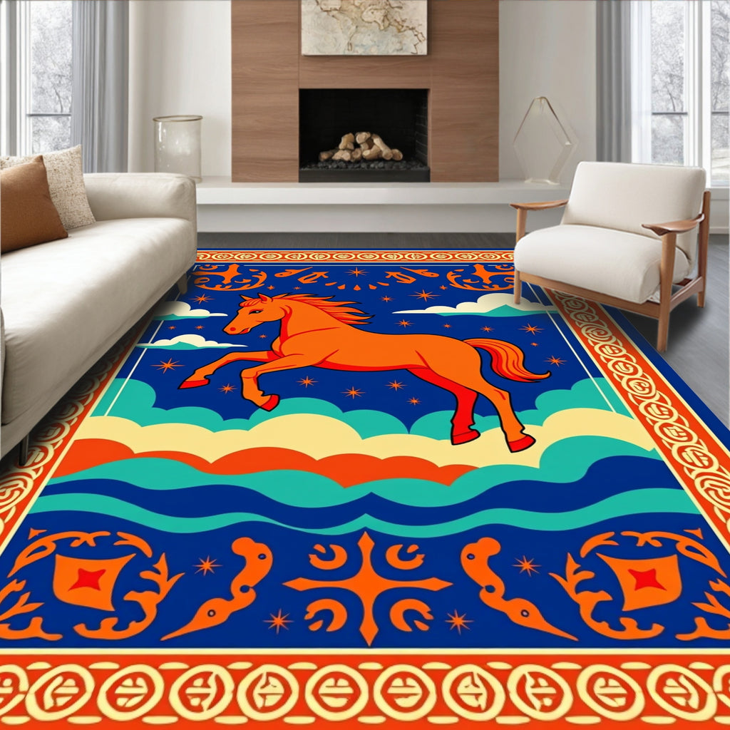 Orange Horse With Blue Sky Rug