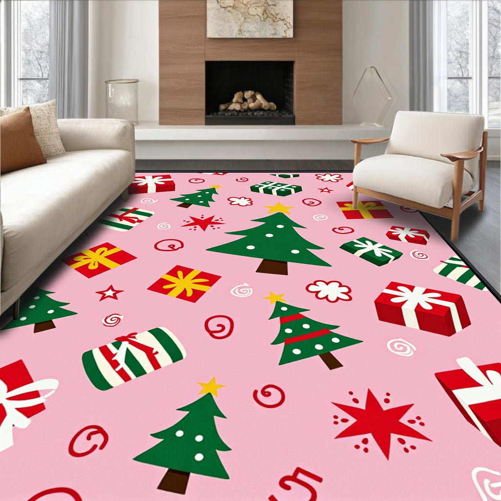 Pink Holiday Gifts Christmas Tree Cascade Rug