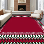 Deep Red Geometric Stripe Border Rug