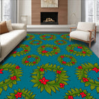 Green Leaf Red Berry Wreath Rug