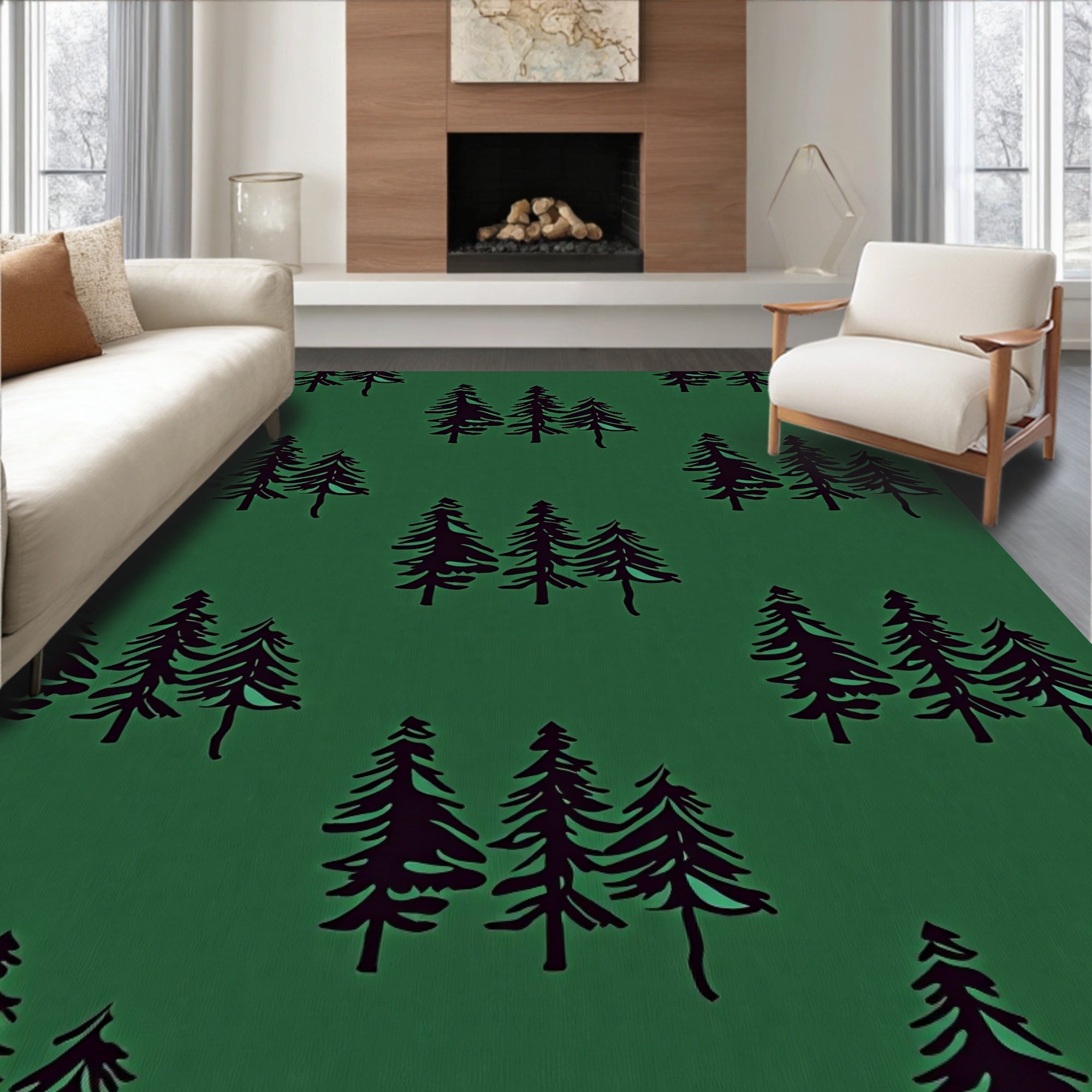 Deep Green Forest Trees Texture Rug