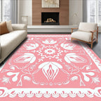 Blush Pink Floral Medallion Border Art Rug