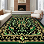 Ornate Black Emerald Floral Mandala Rug