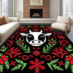White Bull With Red Green Festive Accents Rug