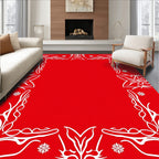 Bold Red Floral Scrollwork Frame Rug