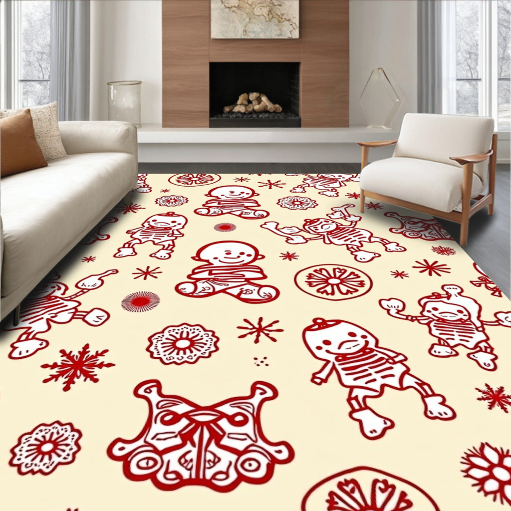 Red Day Of The Dead Characters Medallions Rug