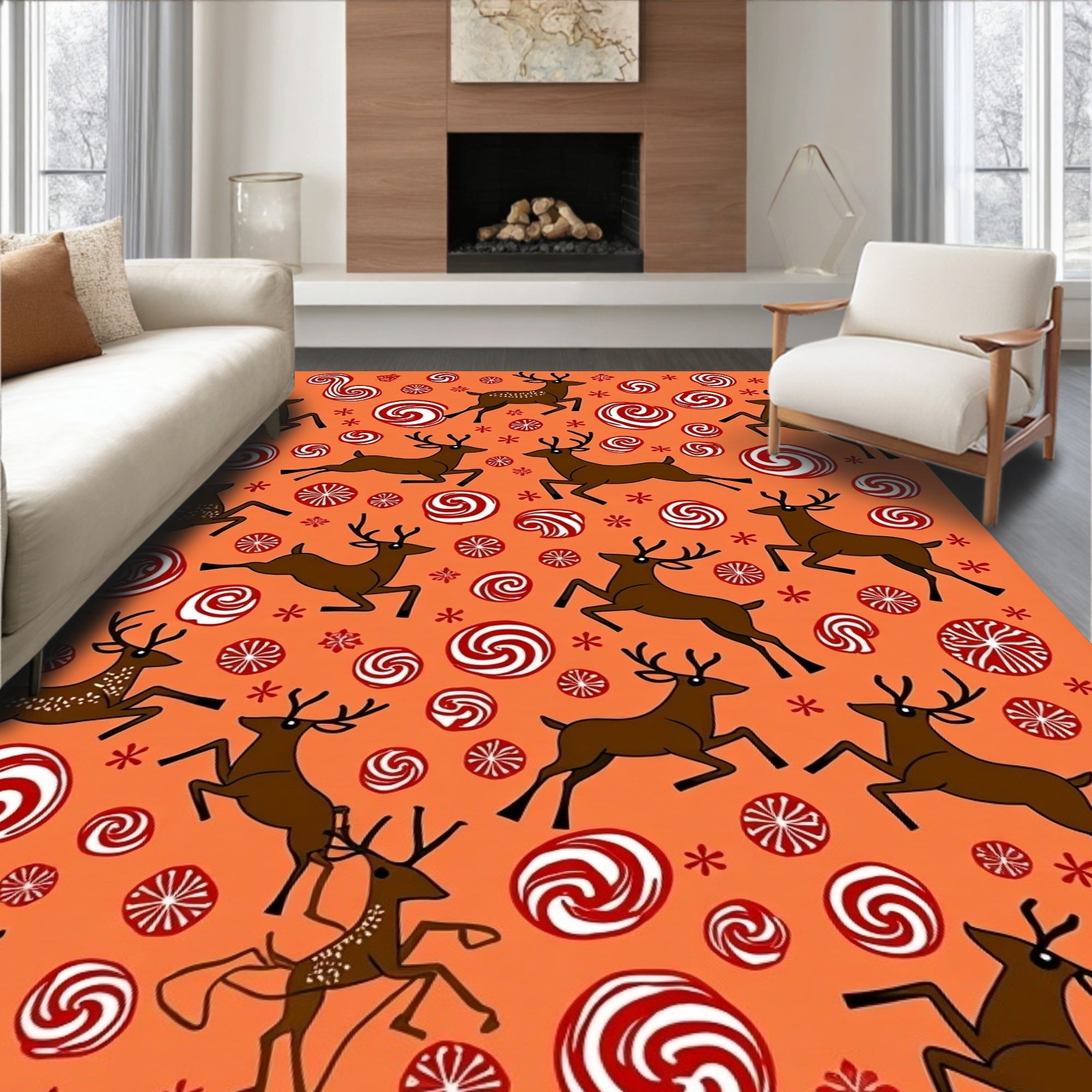 Woodland Reindeer Swirls Candy Rug