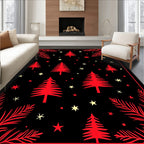 Red Black Fir Trees Stars Border Rug