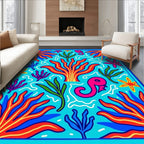 Bright Cyan Tropical Coral Seahorse Rug