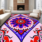 Bold Crimson Blue Radial Bloom Rug