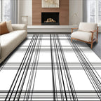 Classic Black White Plaid Check Rug