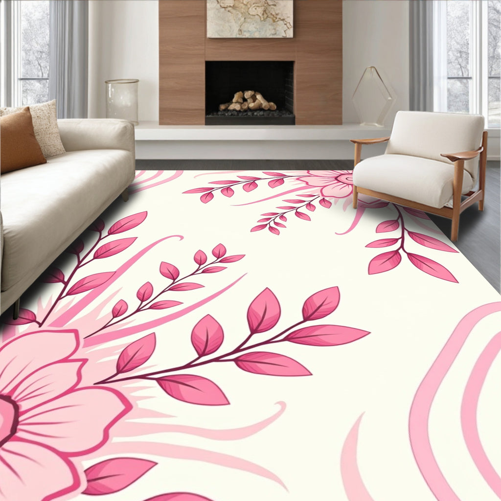 Sweet Coral Floral Leaf Arrangement Rug
