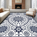 Navy White Medallion Mandala Circular Rug