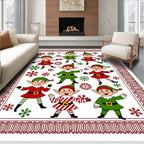 Festive Elves Red Green Snowflakes Border Rug