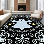 Spooky Light Blue Ghost Yellow Stars Rug