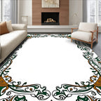 Ornate Green Brown Floral Border Rug