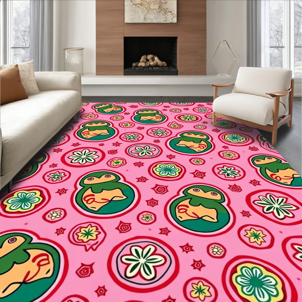 Whimsical Pink Figures Floral Bloom Rug