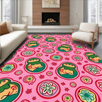 Whimsical Pink Figures Floral Bloom Rug