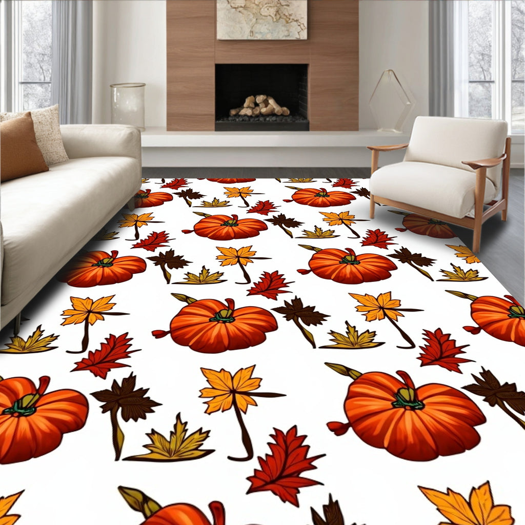 Harvest Orange Pumpkin Foliage Pattern Rug