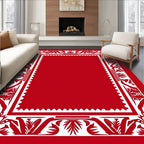 Crimson White Floral Border Rug